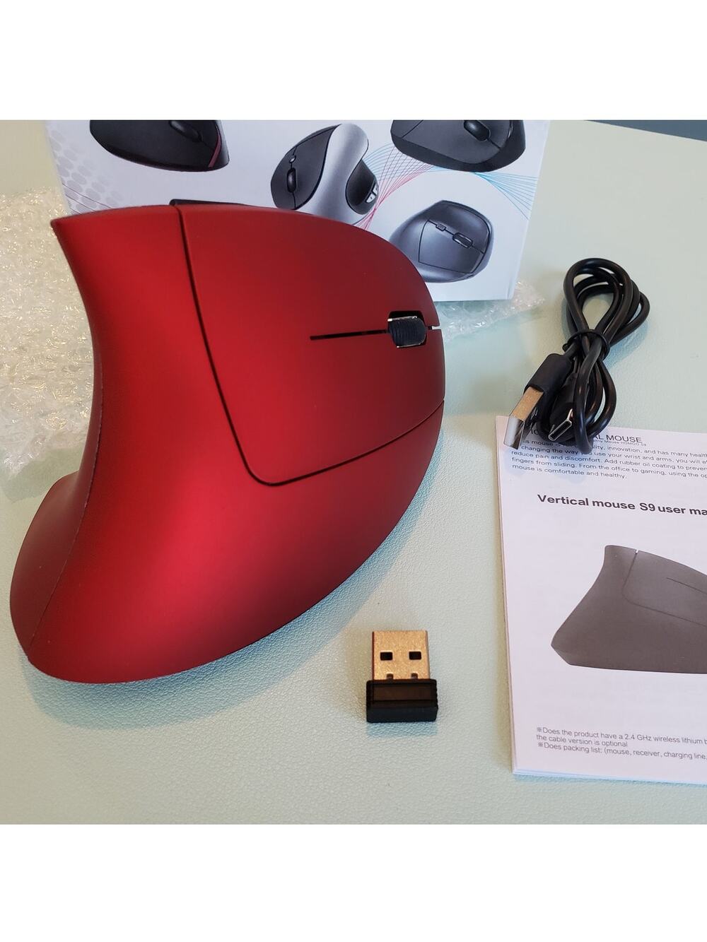Rechargeable Wireless Vertical Ergonomic Optical Mouse (Red)